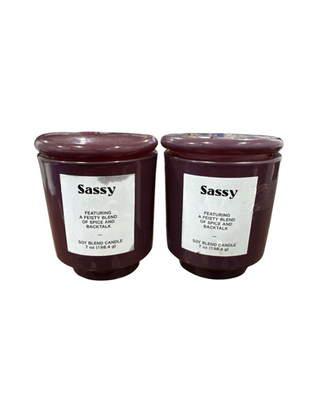 Sassy Soy Blend Candle Set Of 2 Featuring Spice & Backtalk Scent 7 Oz Purple Gla